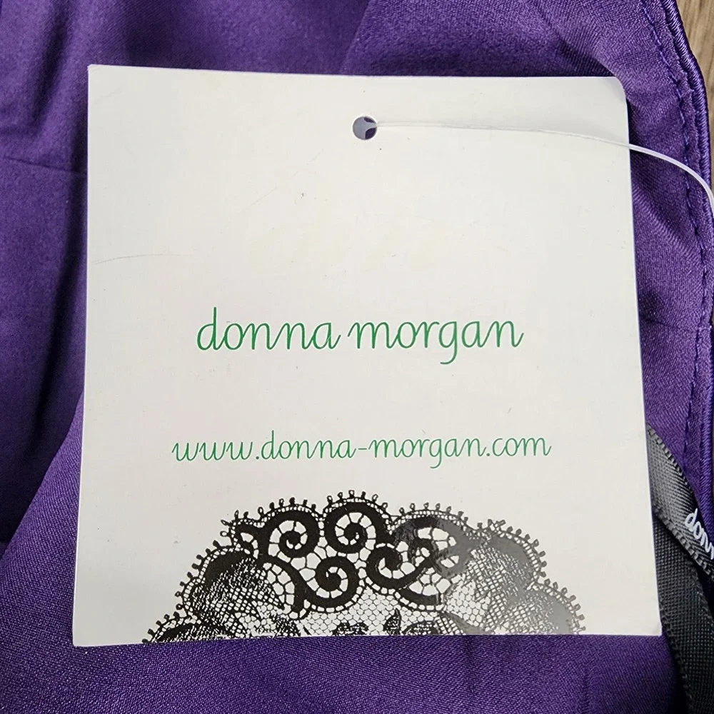 Donna Morgan Purple Satin Ruched Pleated Cocktail Dress DR125M Size 6 NEW